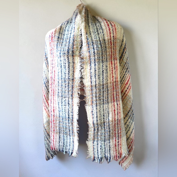 Modena Accessories - Modena Multi-colored Plaid Blanket Scarf or Wrap Featuring Frayed Fringe Edges